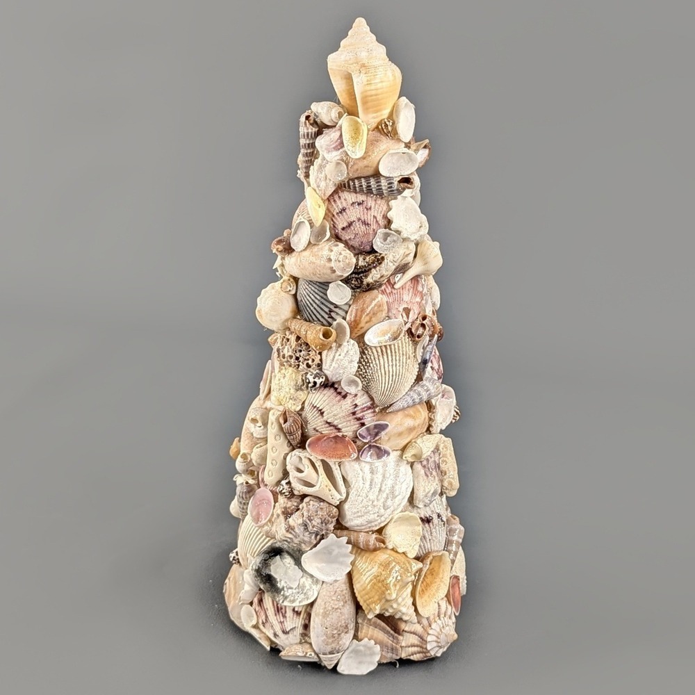 Handmade Seashell Cone Tree Coastal Beach House Tabletop Decor 8.5 Inch